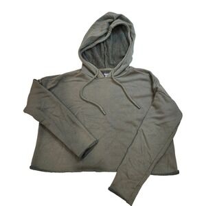 Aerie Women's Cropped Hoodie Sweatshirt SZ‎ XXS Green Raw Hem Long Sleeve